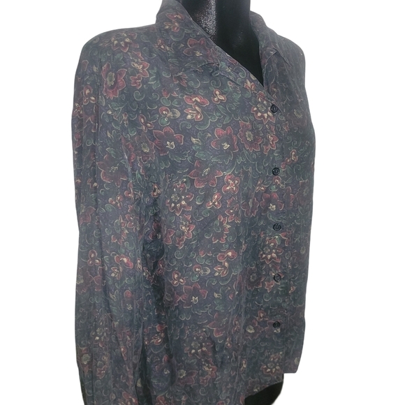 Vintage Essential Needs Floral Print 100% Silk Shirt L - Picture 3 of 7